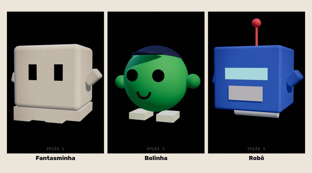 Três opções de mascote 3D